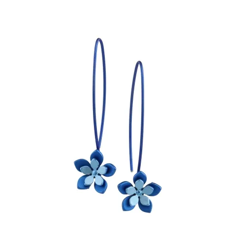 Double Five Blue Petal Flower Drop Earrings